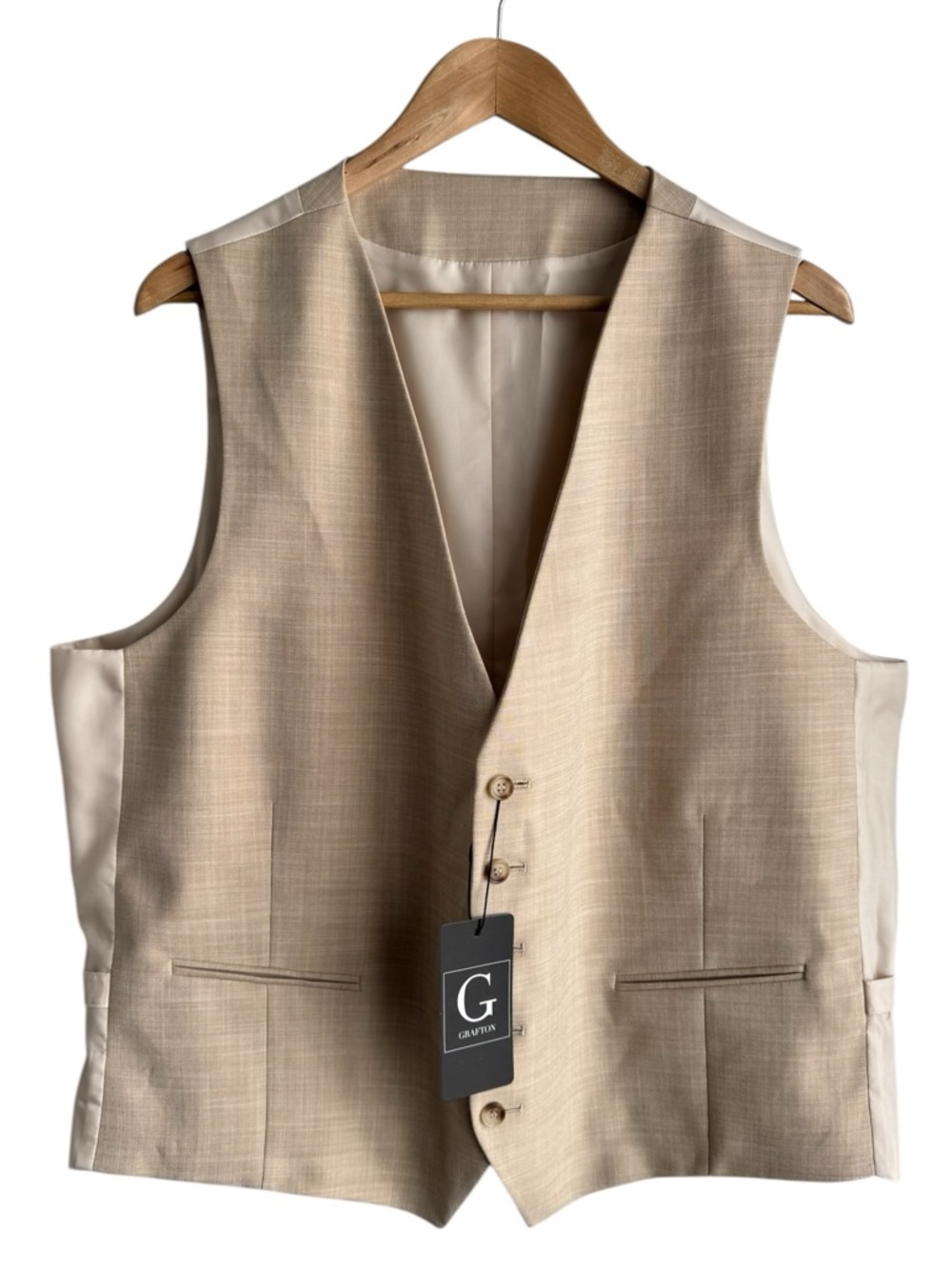Grafton Suit Vest Waistcoat Mens 2X Beige Cream Formal Wedding Prom Event NWT